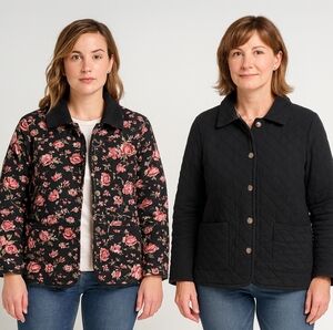 Denim & Co Barn Coat Womens Sz M REVERSIBLE Jacket Quilted Black Pink Outdoors